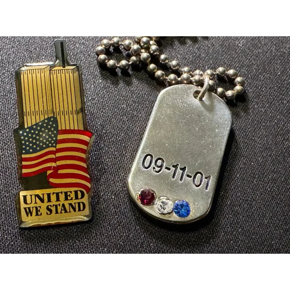 Vintage 9-11-01 Lot Dog Tags, Twin Towers Commemorative Pin